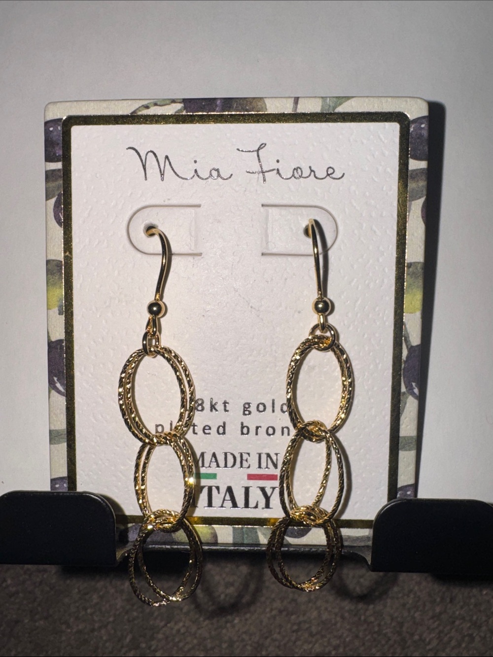 Mia Fiore 18KT Gold Plated Bronze Textured Oval Link Dangle Earrings